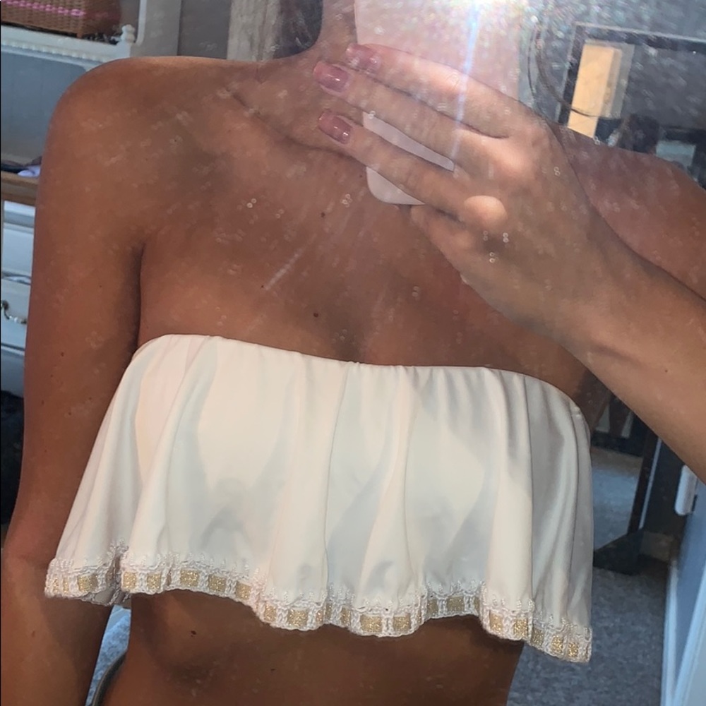 South Moon Under White/Gold Ruffle Bikini Top